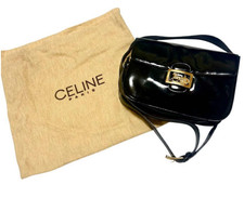 CELINE Horse Carriage Shoulder Bag Patent leather Black Gold Good Condition Auth