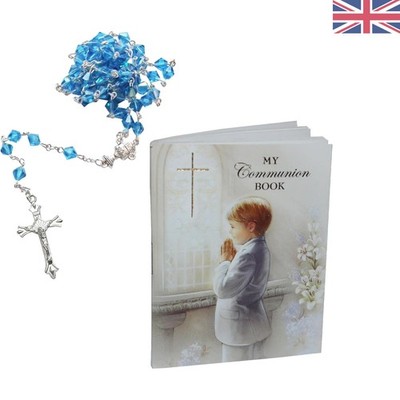 Goldfolie Gebetbuch & Rosenkranz Set in blau - ideales Erstkommuniongeschenk