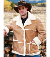 Handmade Men  s Marlboro Man Jacket   Brown Shearling Biker Style Genuine Leather