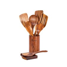 Wooden Kitchen Utensils set 9 PCS Wooden Cooking Spoons and Spatula for Cooking