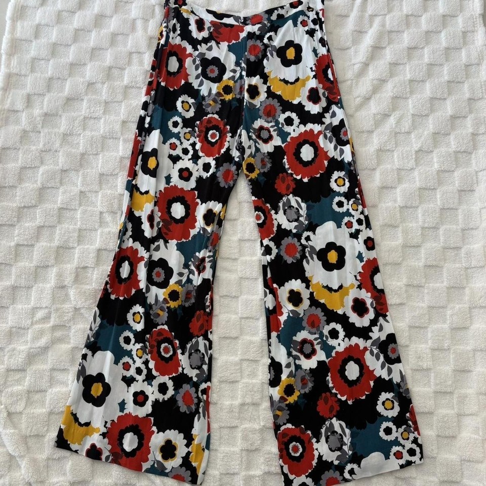 Bold Floral PIPER Wide Leg Pants Retro 70s Y2K Print Palazzo tall Size 16