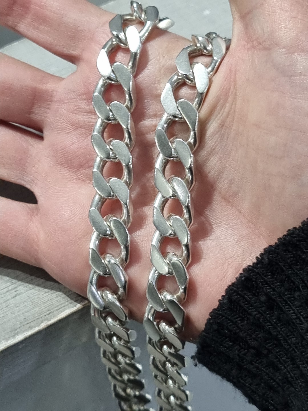 925 Sterling Silver Solid Flat Curb Heavy Chain N… - image 3