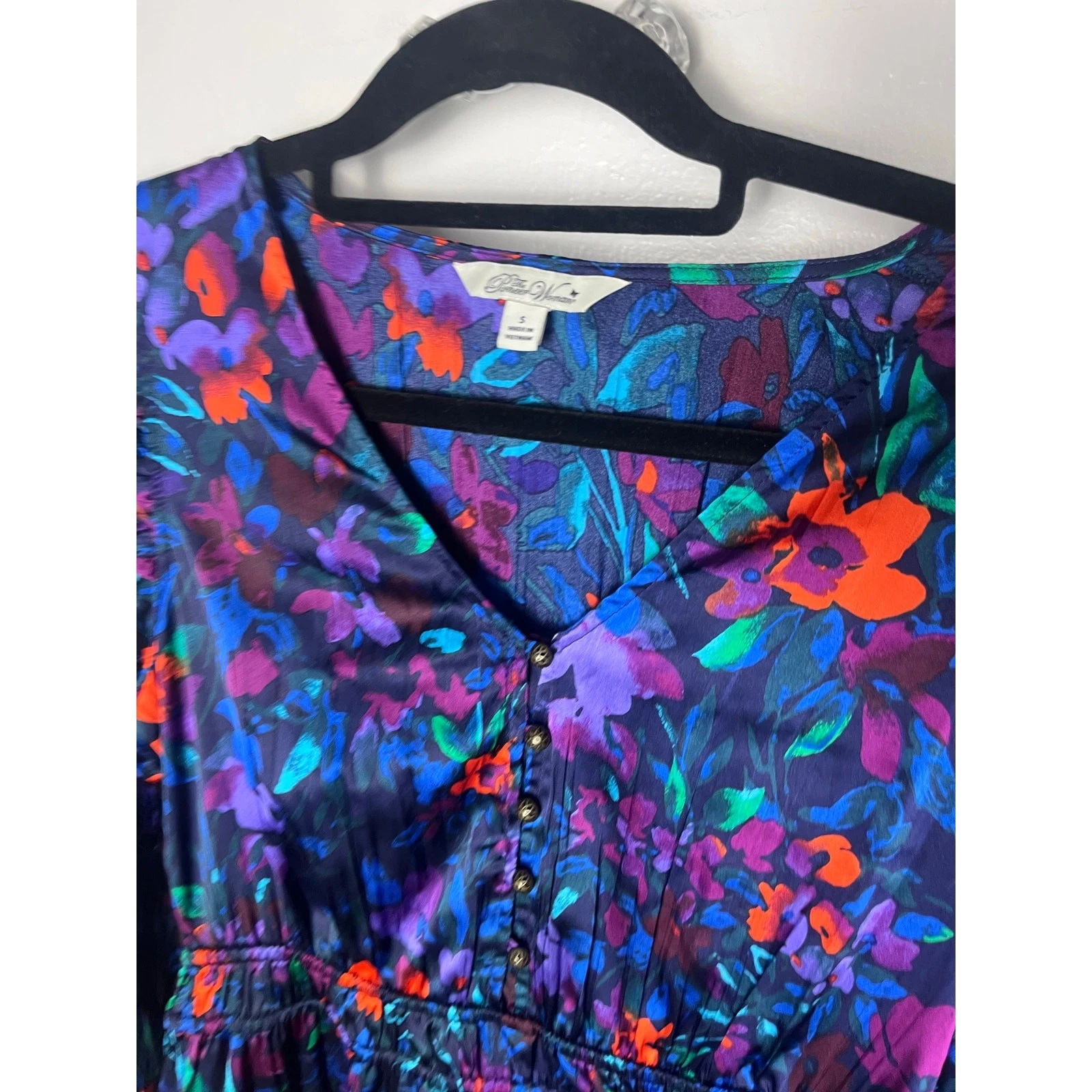VETEMENTS Mini Abito The Pioneer Donna Blu Manica Lunga Boho Floloreale Balza Taglia S