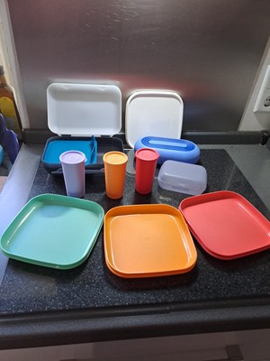 Tupperware Paket, 3 x Trinkbecher, 3x Teller, 3x Brotzeitboxen, Picknick 9 Teile
