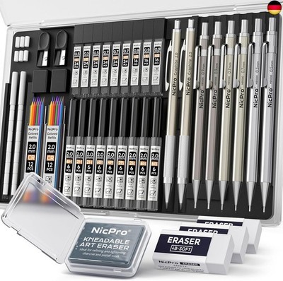Nicpro 37 Stück Druckbleistift Set aus Metall, 8 Zeichenbleistift 0,5, 0,7, 0,9 