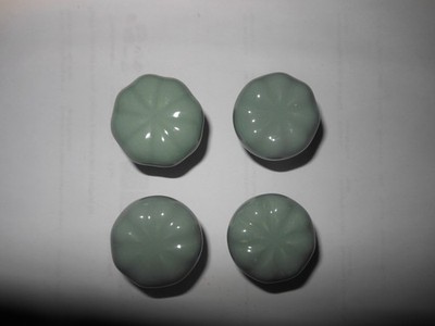 4 New Porcelain Moss  Green  Ridged Mushroom Cabinet Knobs  By GH Home