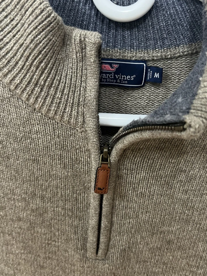 Suéter de Lana Vineyard Vines 1/4 Cremallera Gris Tostado Para Hombre Mediano Foto 3 de 4