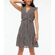 J. Crew Size 8 Ruffle V-Neck Mini Dress Black Floral Print Summer