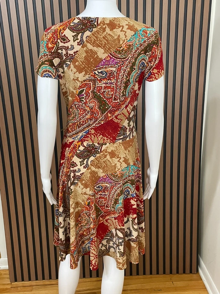 Lauren Ralph Lauren Women's M Brown Dress Polyester Wrap V neck Paisley Bohemian - Image 2 of 4