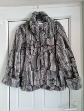 Fab Rocha John Rocha Grey Faux Fur Cropped Jacket, 3/4 Sleeves, Size 20, Vgc