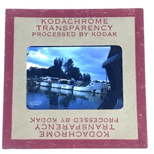 1955-59 Red Border Kodachrome Slide, Several Boats docked in Marina