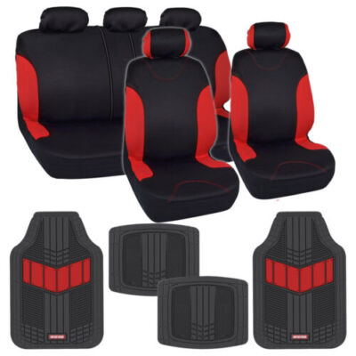 13 PC Car Seat Cover Set Rubber Floor Mats Split Bench w