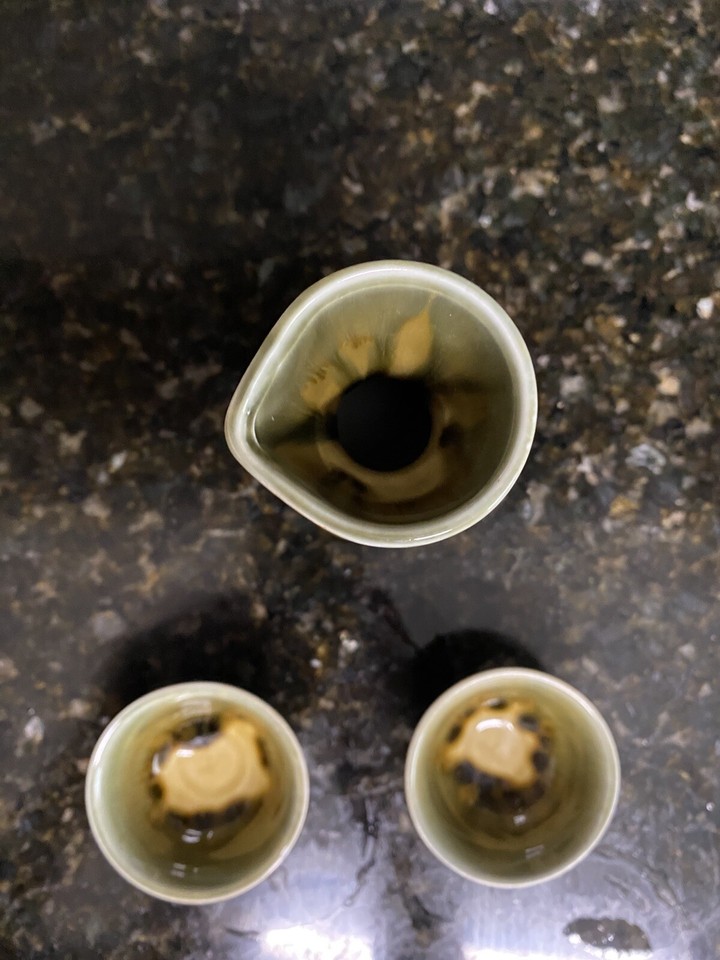 3 Piece Green Sake Cup Set Made In Japan eBay