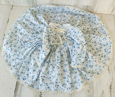 VINTAGE Handmade Large Doll Dress White Blue Flowers Lace Trim Petticoat Dress 