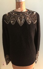 VTG. SHANNA SWEATER BLACK LAMBSWOOL BLEND BEADED PEARLS SEQUINS SIZE S