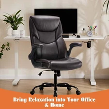 ZUNMOS PU Leather Office Computer Desk Chair with Adjustable Arm Swivel Wheels