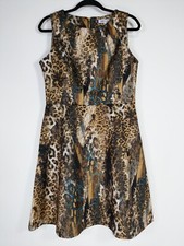 Jennifer Lopez Size 12 Leopard Animal Print Scuba Stretch Zip Fit Flare Dress