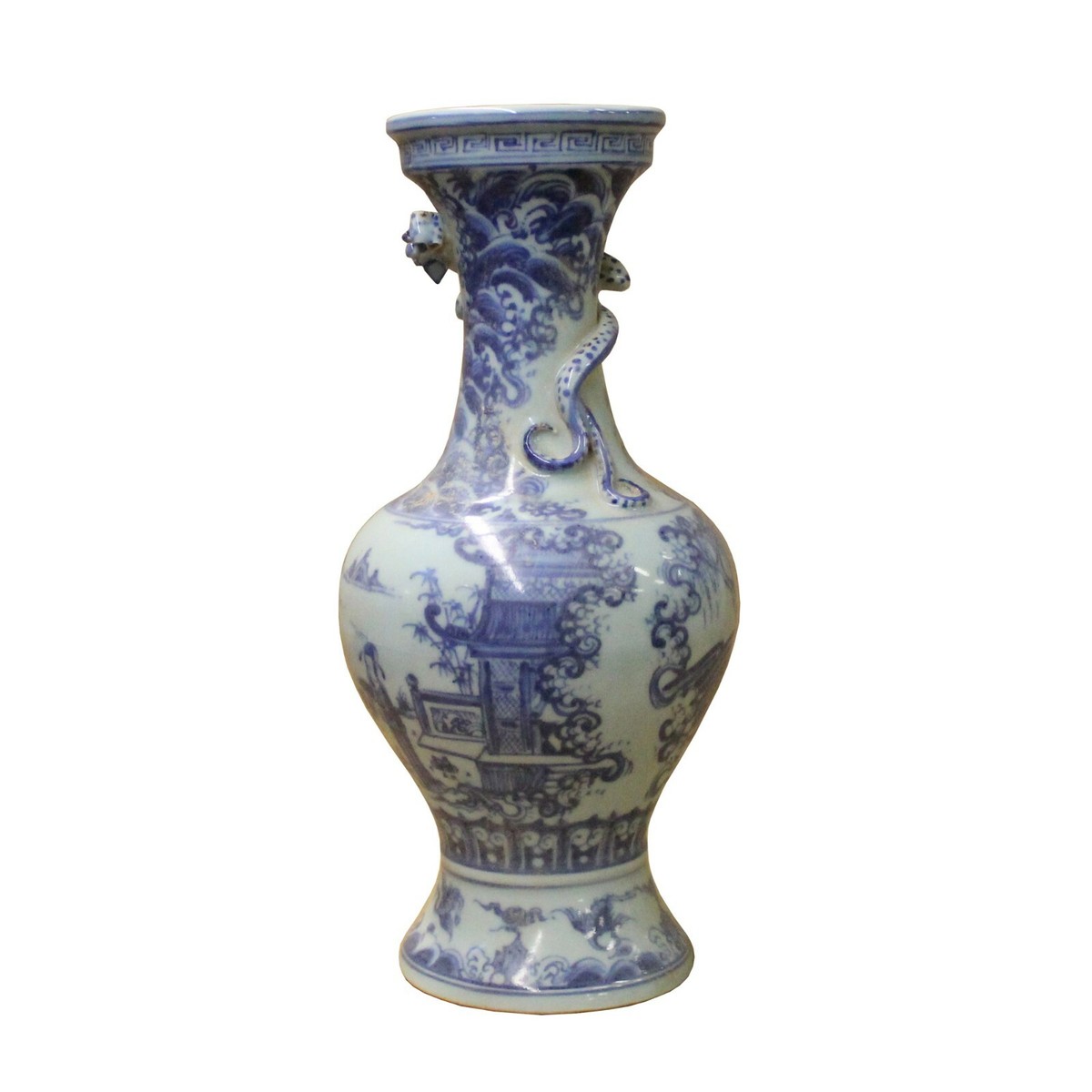 Chinese Blue White Porcelain Precise House Yard Scenery Vase ws736S Chinese Blue White Porcelain Precise House Yard Scenery Vase ws736S