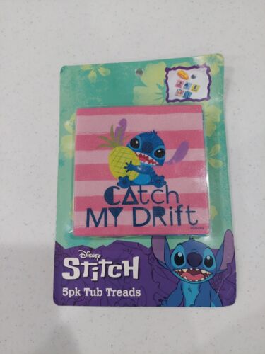 Disney Lilo & Stitch 5 Suction Squares Non-Slip Bath Tub Treads Decorations - Afbeelding 1 van 4