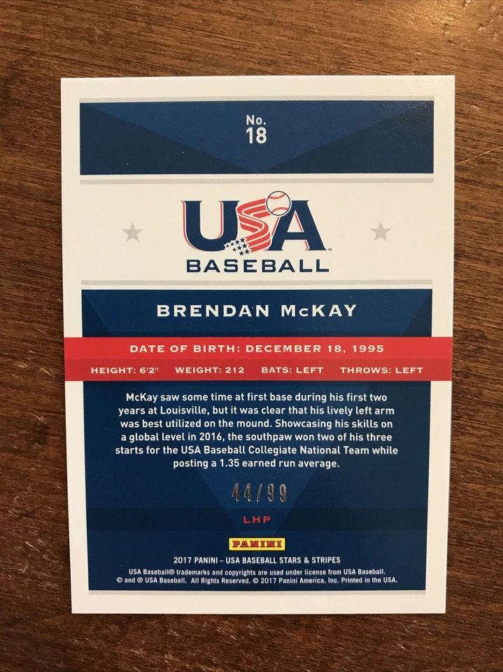 Brendan McKay 2017 USA Stars Stripes Longevity Foil #18 Tampa Bay Rays /99 - Image 2 of 3