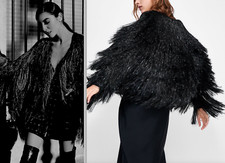  ZARA JACKET BLACK & SILVER FURRY JACKET MAGLIA FRANGE JACKET TINSEL COAT nuovo