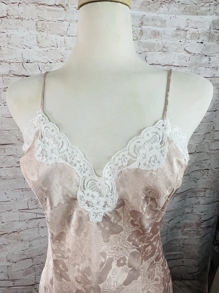 Lencería Babydoll Vintage Coqueta Negligee Nighty Rosa Polvoriento Encaje Brocado Talla 8 Foto 2 de 4