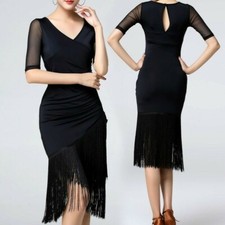 Damen Lateinamerikanischer Tanz Kleid Salsa V-Ausschnitt Tango Ballsaal Kostüm