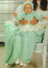 IN LEAF BABY LAYETTE SWEATER HAT BOOTIES AFGHAN CROCHET PATTERN INSTRUCTIONS