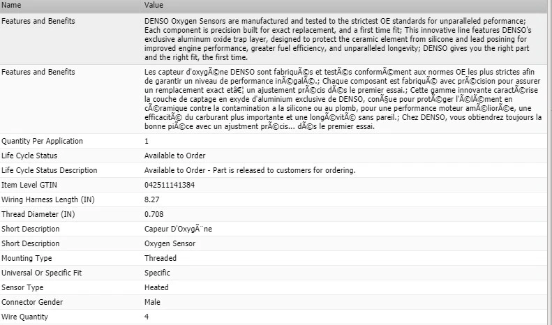 Sensor de oxígeno izquierdo Denso Upstream para LEXUS LS430 V8-4,3 L 2001-2006 Foto 2 de 4