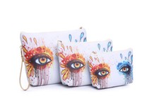 3 Piece Travel Kit Cosmetic Bag Toiletry Bag Womens Purse Clutch Pouch EYES