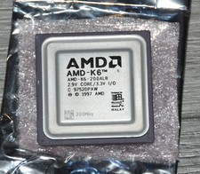 AMD 200mhz AMD-K6 200ALR CPU Super Socket 7 (2.9v core 3.3v) with Fan/Heatsink