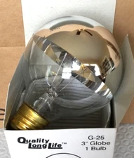 1 Quality Long Life G-25 3" Globe Silver Bowl Bulb Original Box