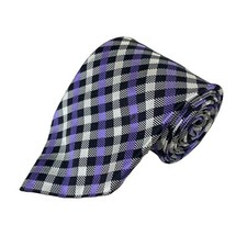 Lauren Ralph Lauren Mens Silk Tie Purple, White & Black Check Woven Hand Finish