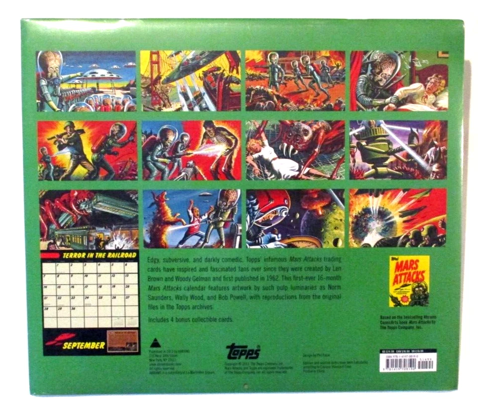 MARS ATTACKS CALENDAR 2014 TOPPS W/4 RARE BONUS CARDS SEALED BRAND NEW OLD STOCK - Image 2 of 2