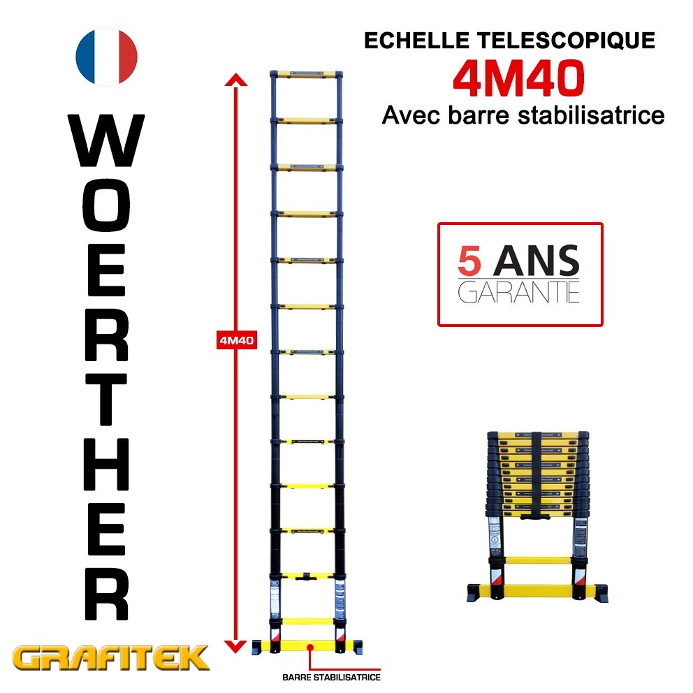 Échelle télescopique Woerther 4,40 m pour accéder facilement aux toits