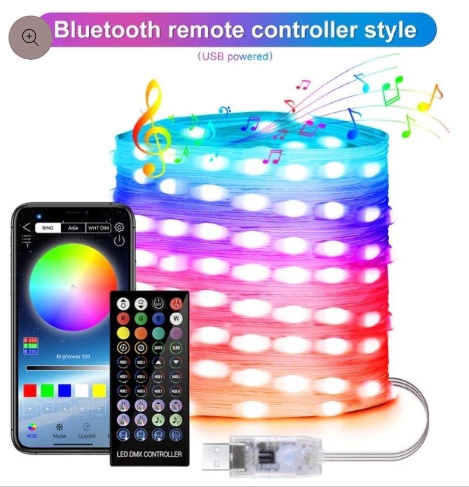 Guirlande LED 10m Bluetooth RVB pour décoration connectée intérieure et extérieure