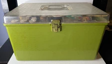 Vintage Wilson Wil-Hold Green Plastic Sewing Box w/ Tray USA Full of Supplies