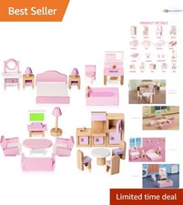 Wooden Dollhouse Furniture Set 22 Pcs Miniature Accessories for Kids Ages 3 