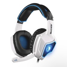 SADES USB Wired Gaming Headset Boom Microphone Volume Control White/Black/Blue
