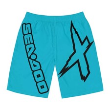 Men's SeaDoo X-Team Performance Board Shorts Loud Beach Swim Trunks Turquoise