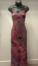 Victoria's Secret Silk Floral Chemise Gown M Purple Pink Mesh