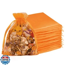 Crweety 50 Pcs 4x6 Inch Orange Organza Bags, Small Mesh Bags Drawstring, Cute