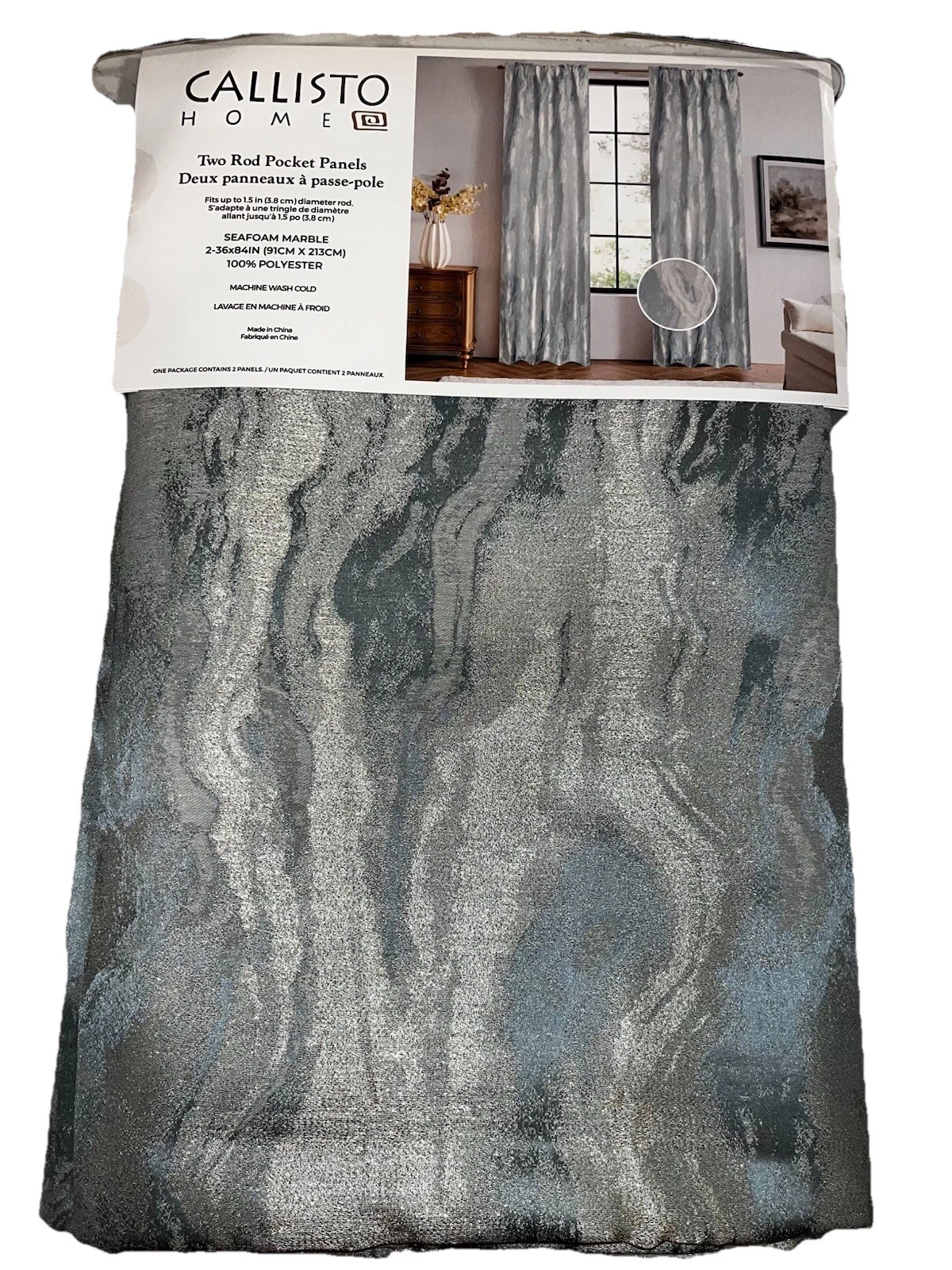 1-NWT CALLISTO HOME SEAFOAM MARBLE CURTAINS SET OF 2 36”x 84”PANELS