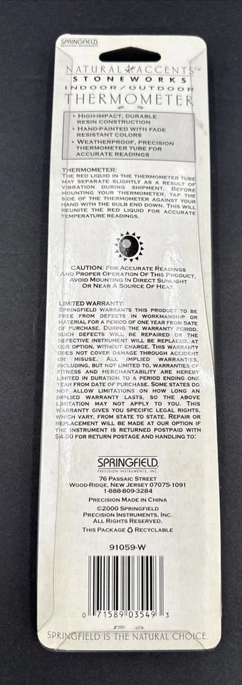 Termómetro de Colección Acentos Naturales Stoneworks Interior Exterior Precisión Springfield Foto 3 de 4