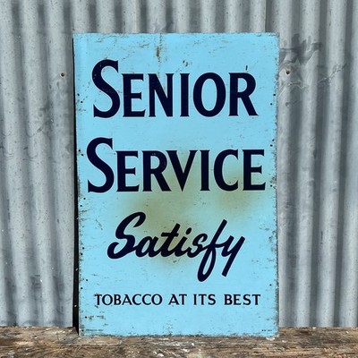 Vintage Players Senior Service Satisfy Tabak Werbeschild Original Metall