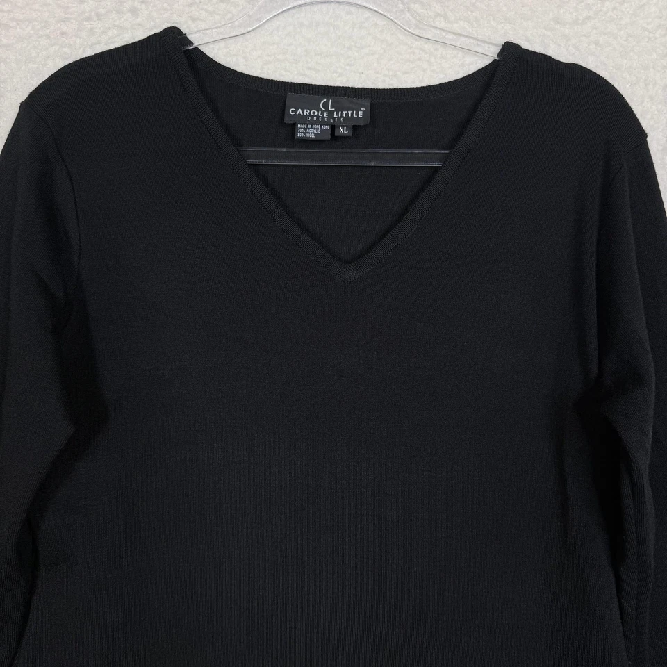 Vestido pequeño Carole para mujer XL negro floral bordado mezcla de lana manga larga Foto 3 de 4