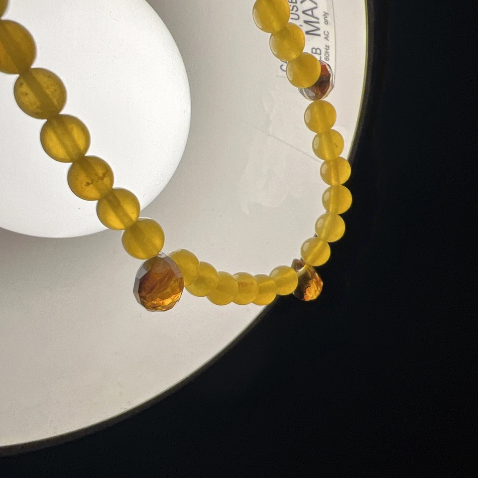 黄色玛瑙玉串珠项链项链带面玻璃黄玉工匠 — 第 2/4 张图片