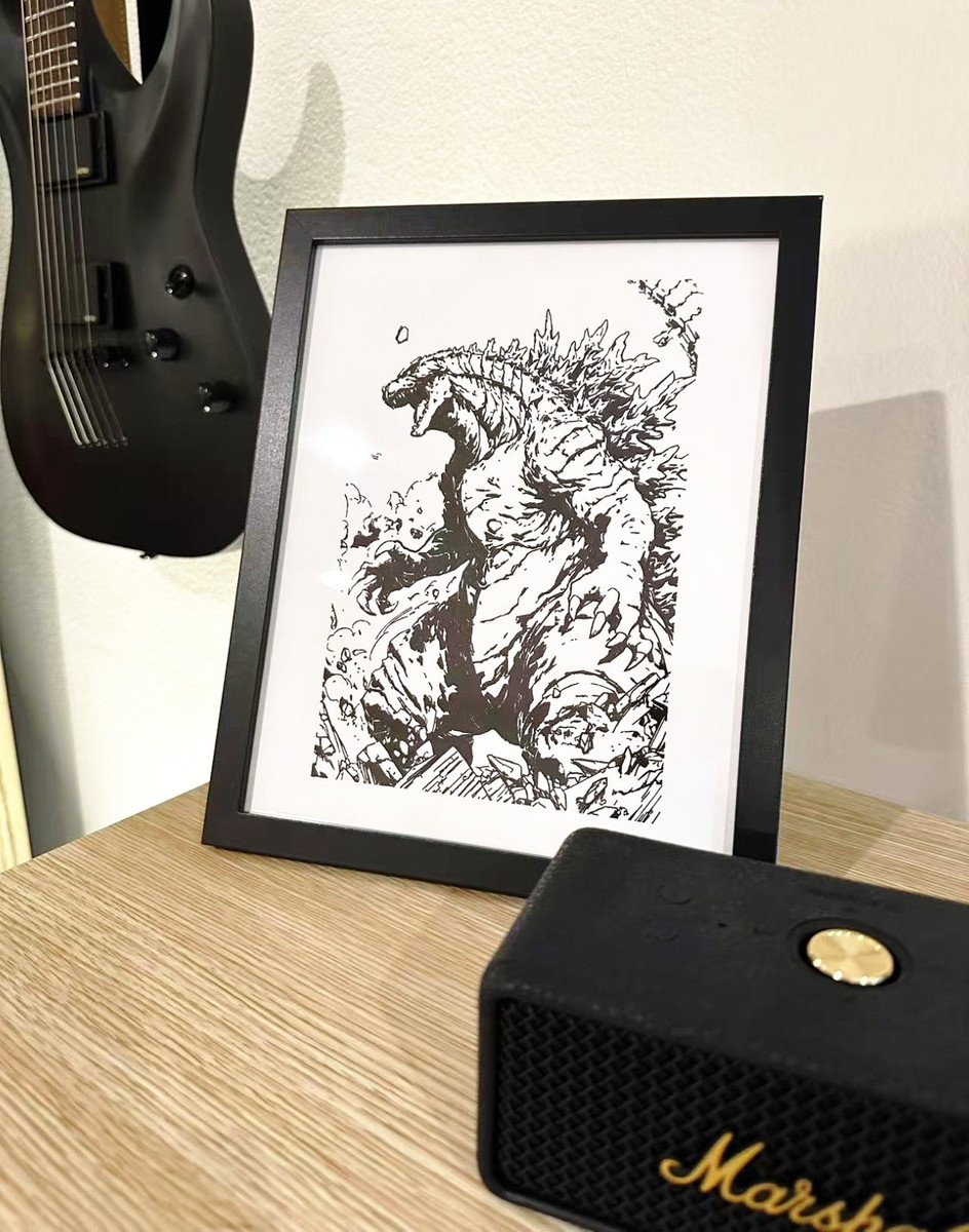 Hand Drawn (Not a Print) Godzilla Framed Pen & Ink Art Drawing | eBay