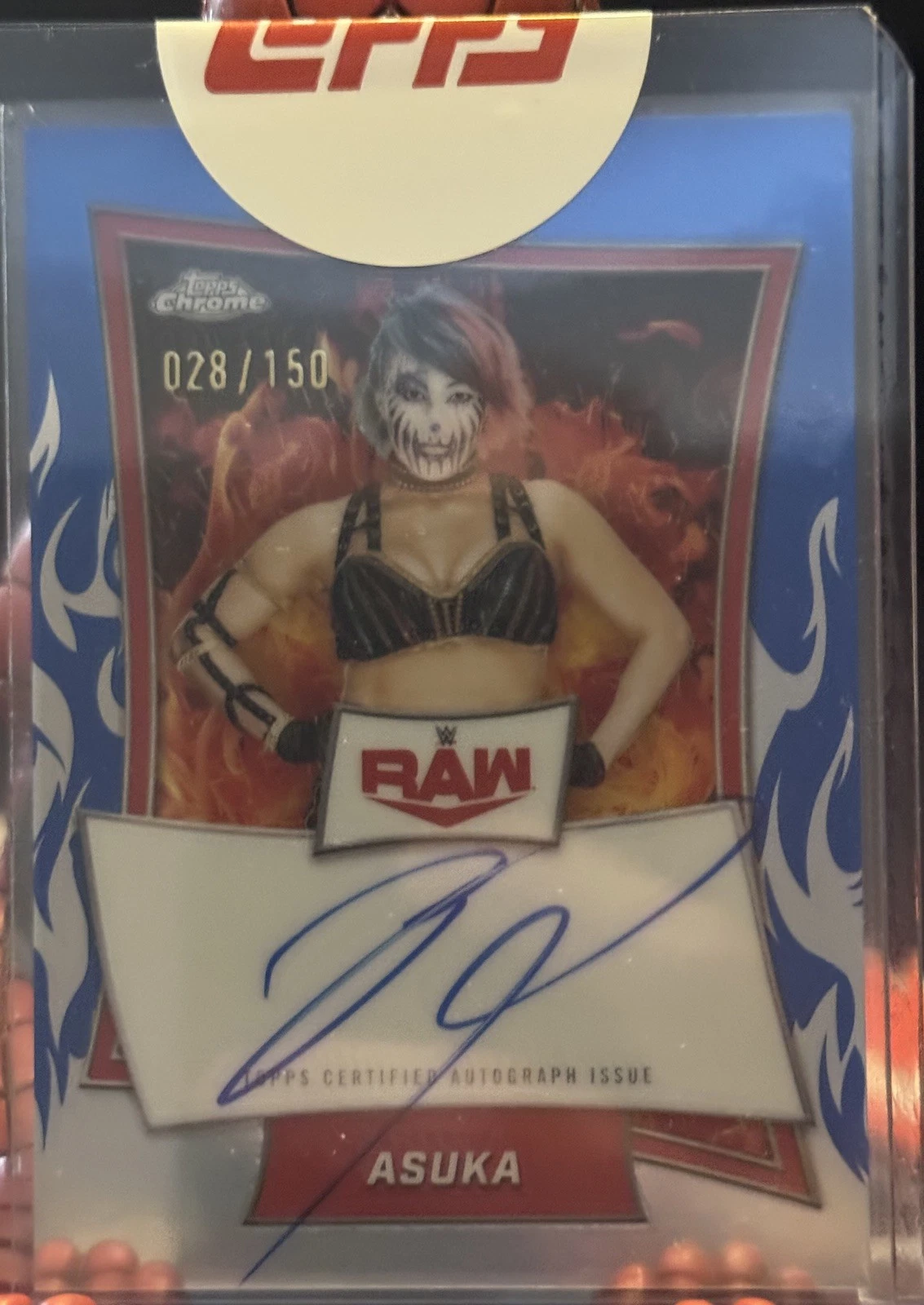 2025 Topps Chrome WWE Red Brand Autographs Blue Refractor Asuka Auto 28/150