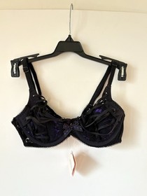 NWT Agent Provocateur RUDY Demi Cup Black Purple Bra 36A Boudoir Cutout Vamp